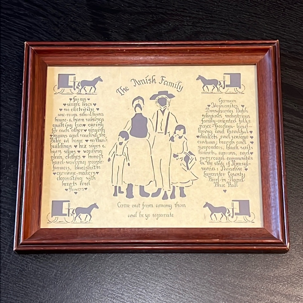 Vintage Scherenschnitte framed Amish family folk art scissor cutting wall art